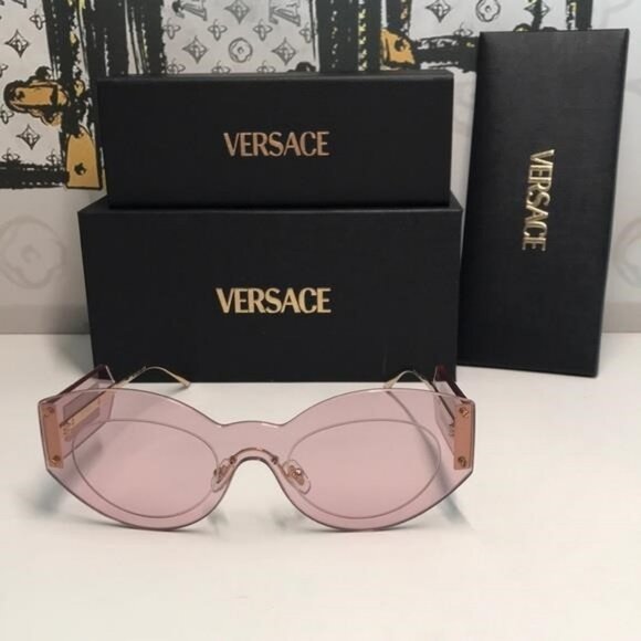 New Versace™ VE2276 Damier Women’s Sunglasses – Rimless Pink Metal - Picture 8 of 13